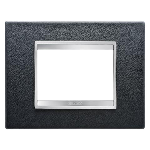 LUX plate - 3 gang - Leather - Black
