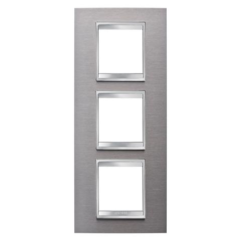 LUX International 2+2+2 gang vertical plate - Brushed Stainless Steel