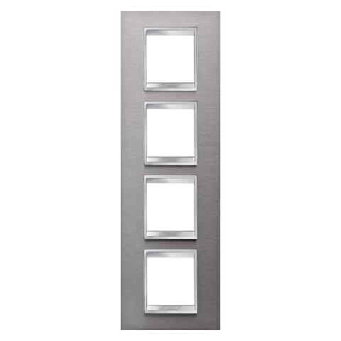 LUX International 2+2+2+2 gang vertical plate - Brushed Stainless Steel